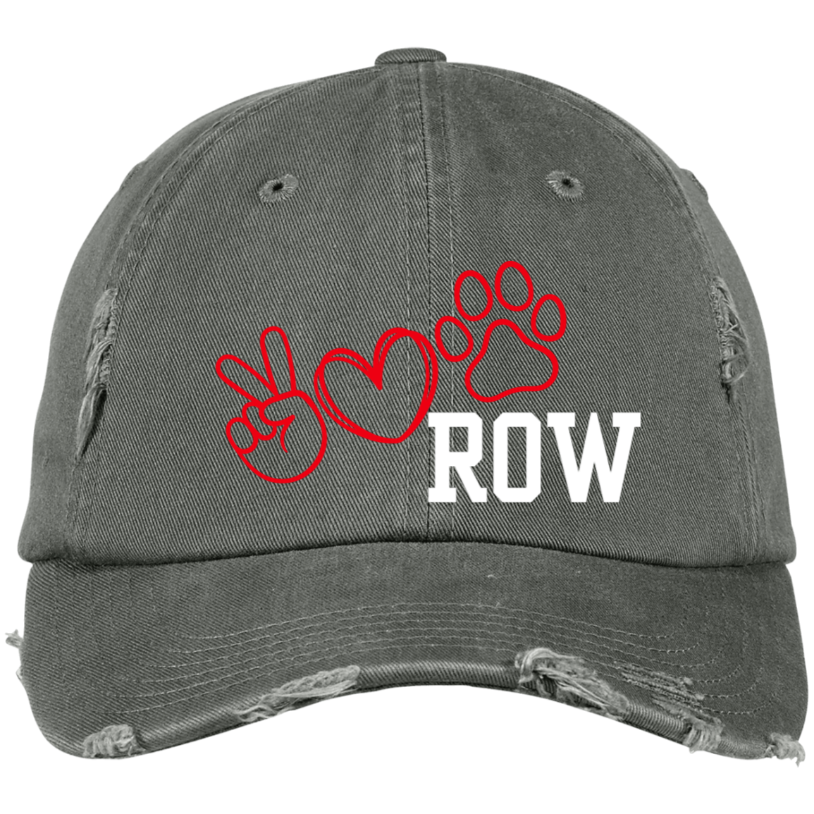 Peace Love Dog Row - Embroidered Distressed Dad Cap