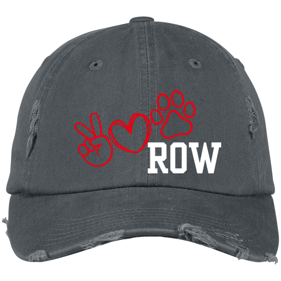 Peace Love Dog Row -  Embroidered Distressed Dad Cap