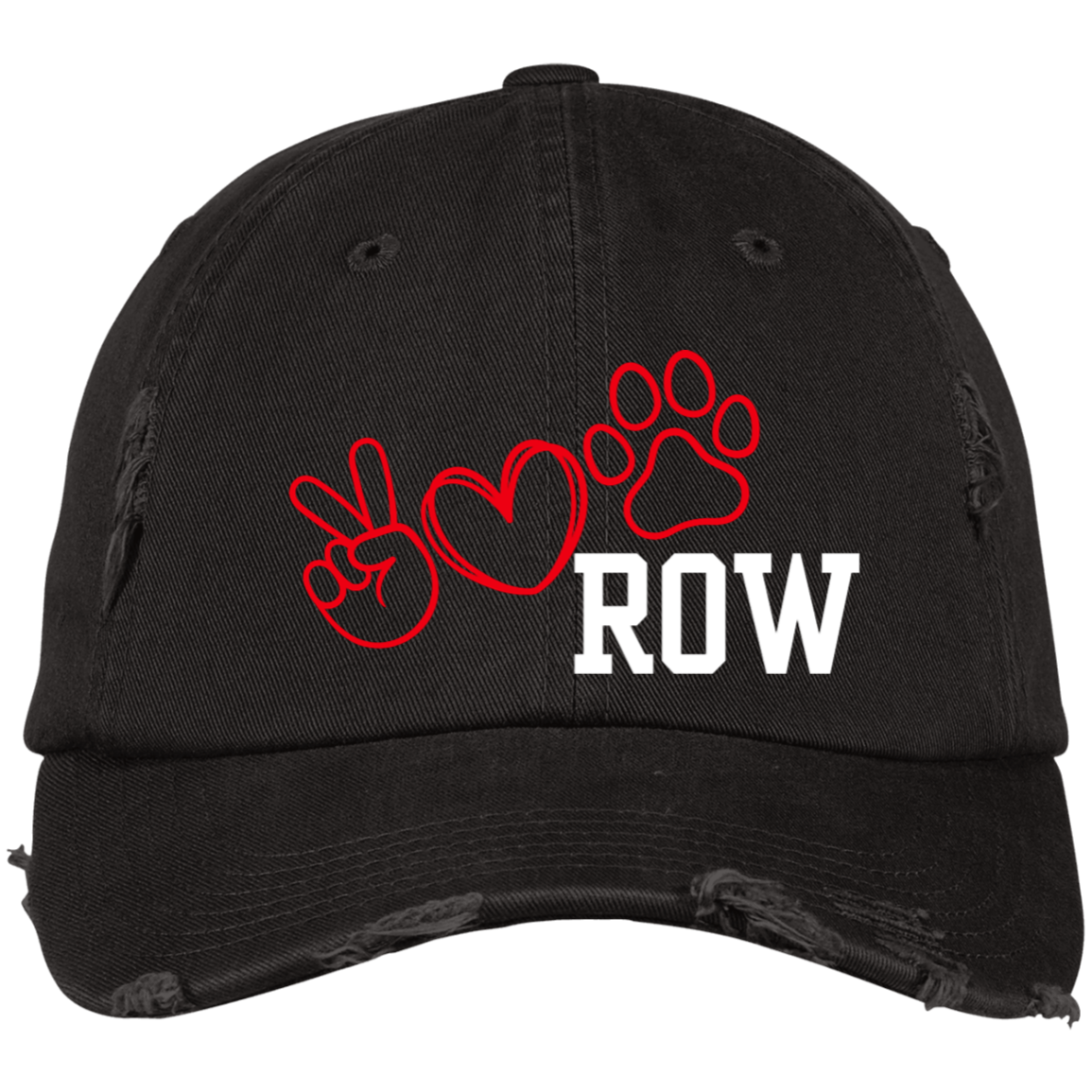 Peace Love Dog Row -  Embroidered Distressed Dad Cap